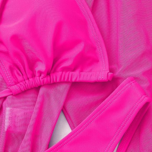 Hot Pink Preppy Womens Plain Halter Triangle Bikini Swimsuit With Cover Up - Picture 8 of 13